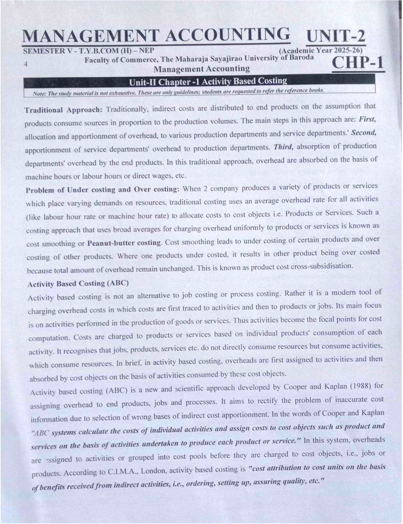 Management Accounting Unit 2 (Ch1).