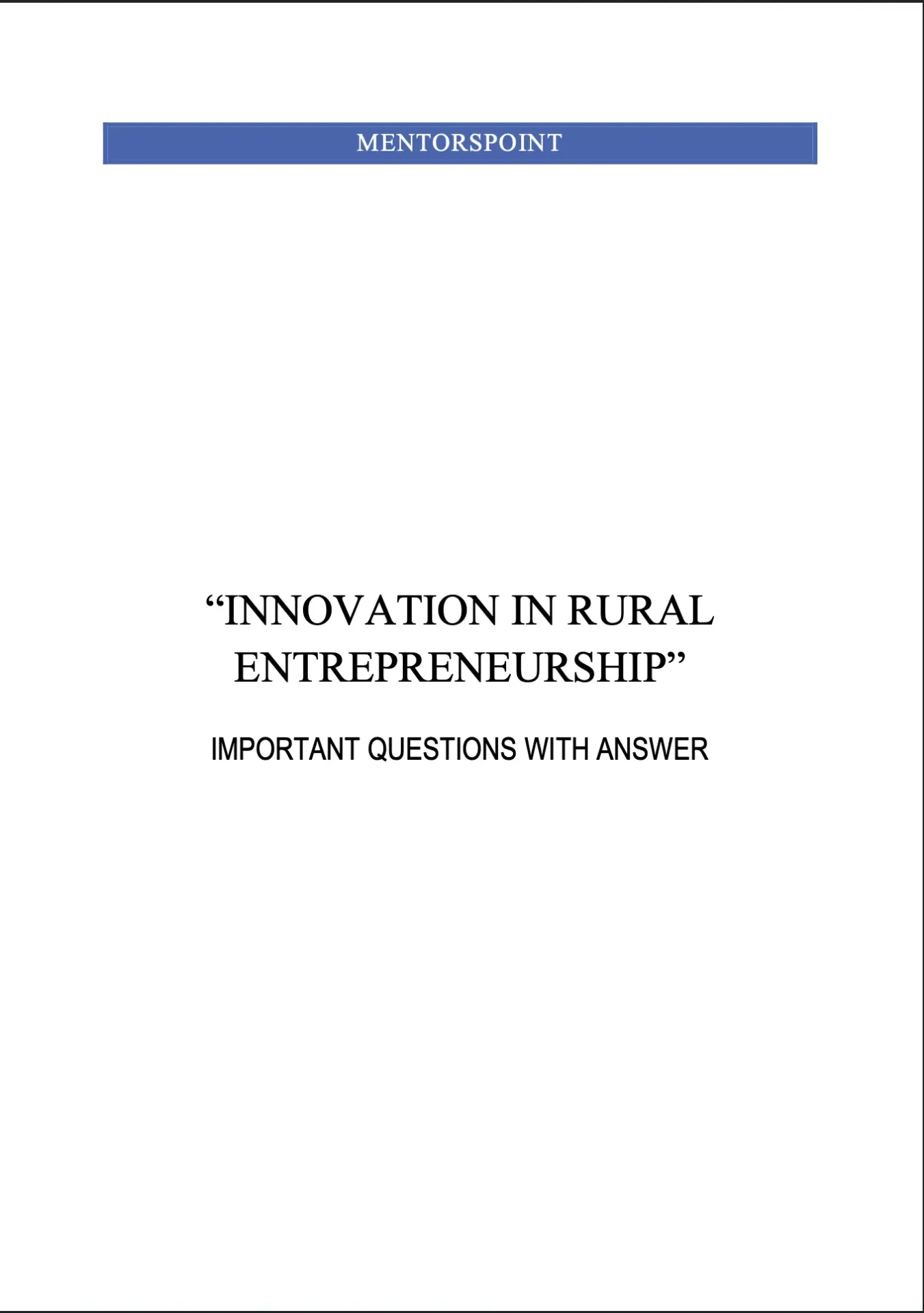 INNOVATION IN RURAL ENTREPRENEURSHIP (Q&A)
