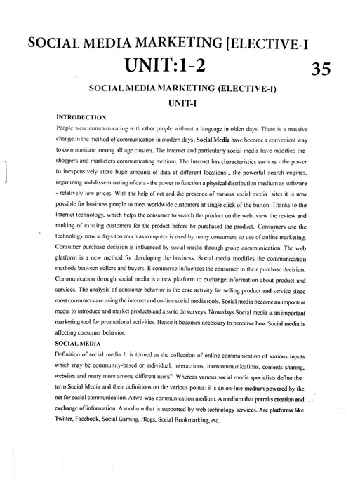 Social Media Marketing Unit 1 & 2