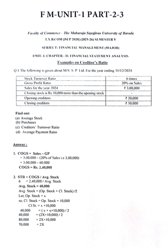 Financial Management (Unit 1 & 3)