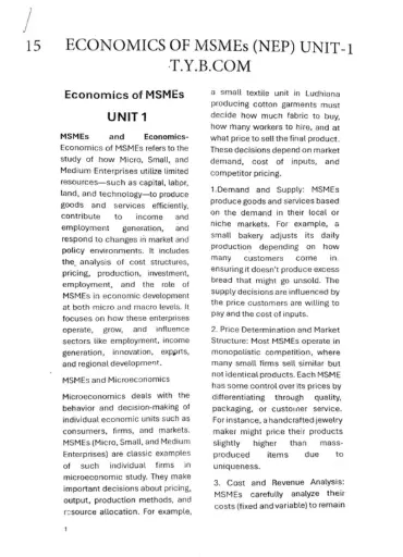 Economics of MSMEs Unit 1 & 2